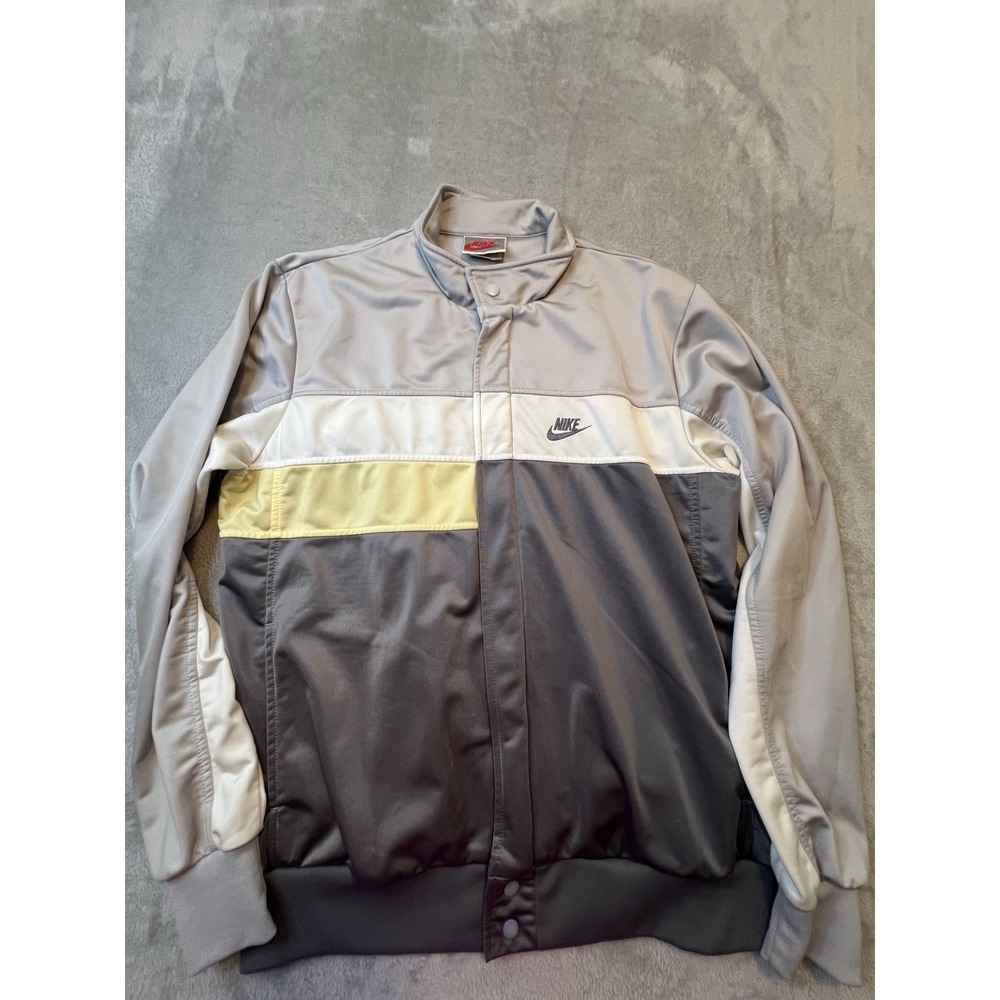 Vintage Nike Mens Jacket XL Gray Full Zip Snap Front Track Made‎ In Hong Kong